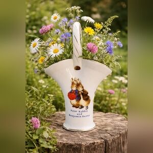 Beatrix Potter Peter Rabbit and Benjamin Bunny Cottagecore Ceramic Vase